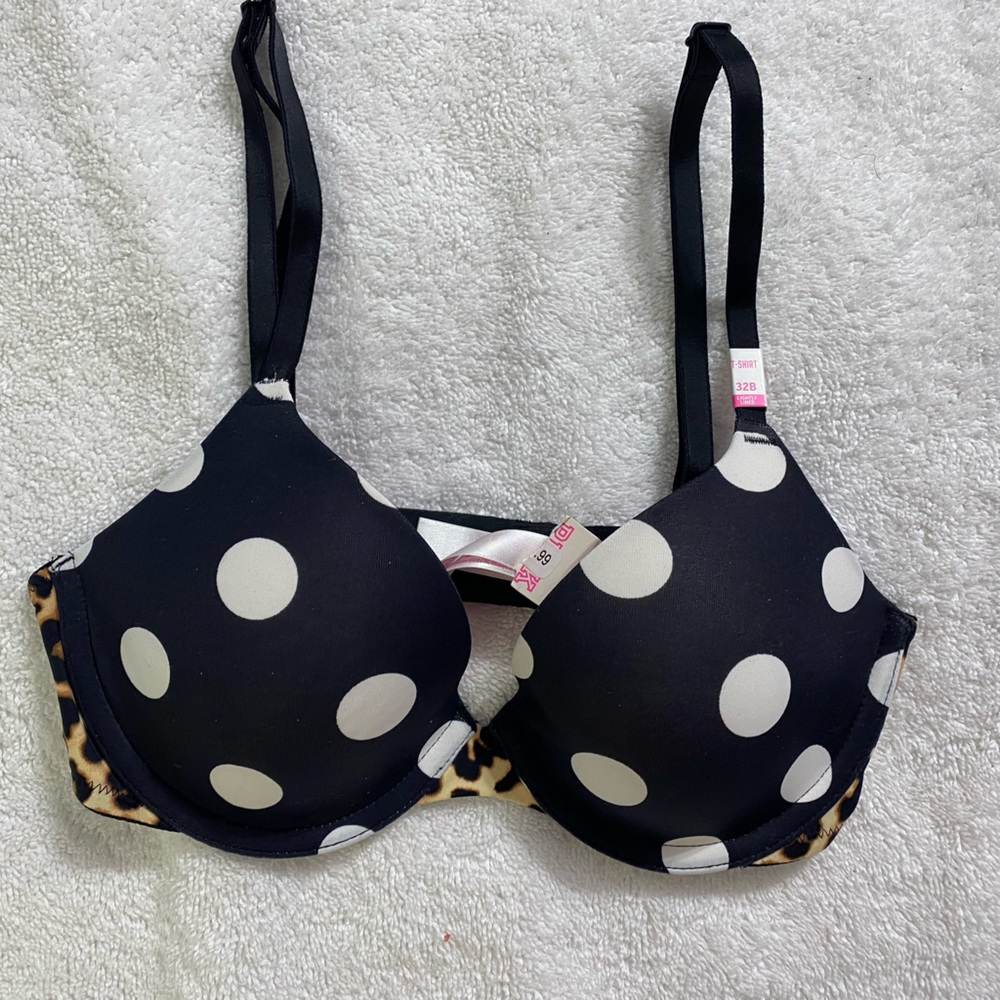 Victoria’s Secret Pink t-shirt bra 32B NEW polka dot leopard cheetah